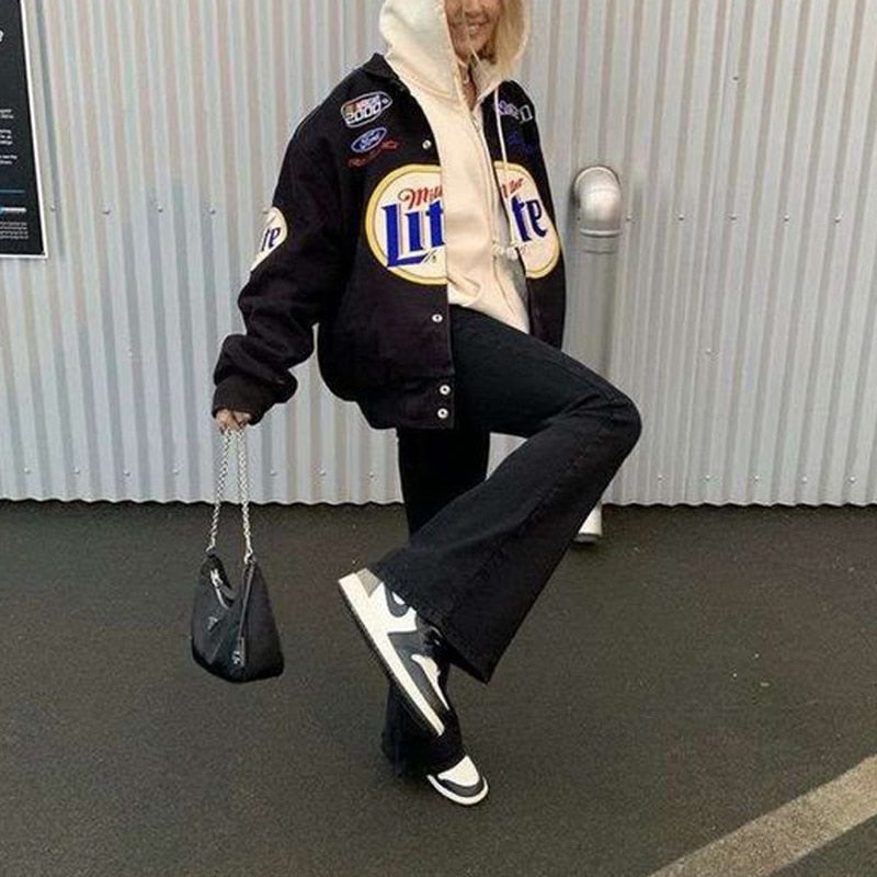 Streetwear Print Racing Jacket