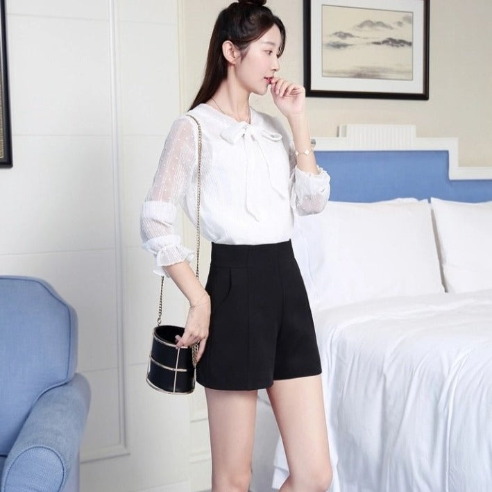 Wide Leg High Waist Chiffon Shorts