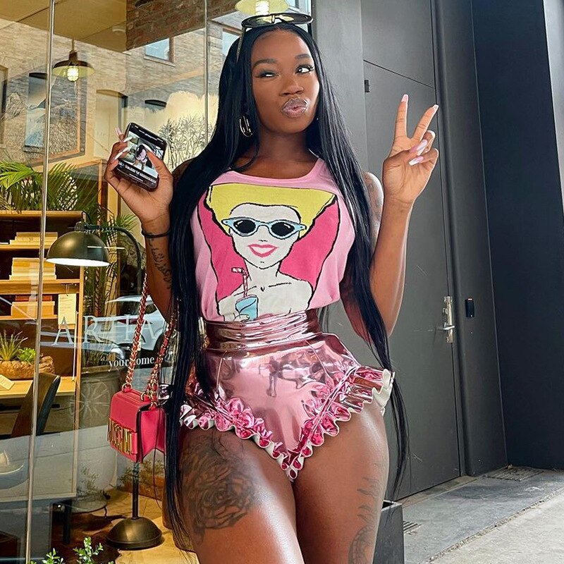 Ruffles Metallic Leather Booty Shorts