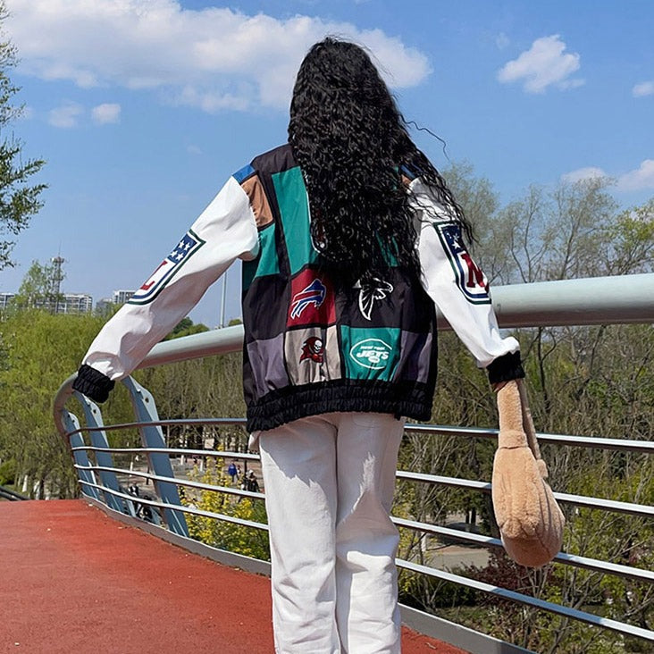 Red Vintage Print Racing Jackets