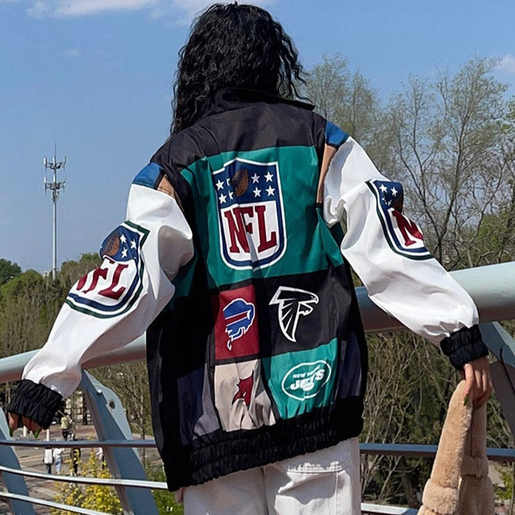 Red Vintage Print Racing Jackets