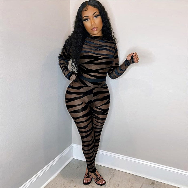 Velvet Mesh Patchwork Skinny Jumpsuit