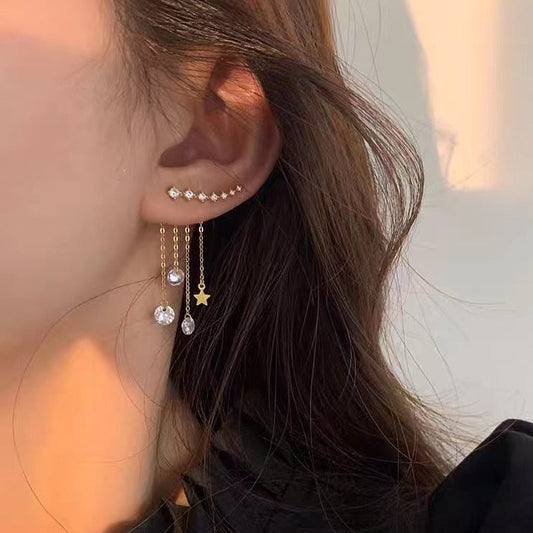 Star Crystal Tassel Drop Earrings