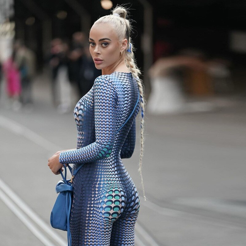 3D Blue Printed Jumpsuit