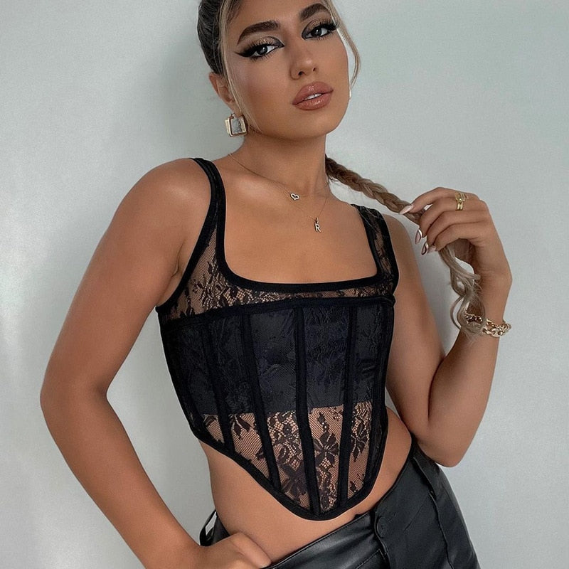 Patchwork Lace Corset Tank Top