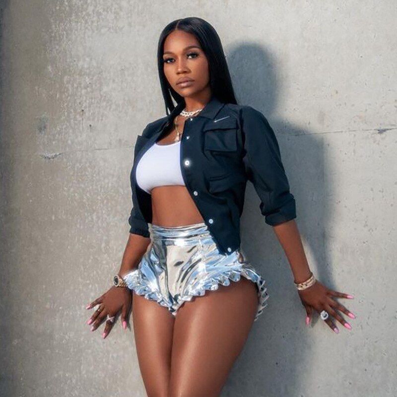 Ruffles Metallic Leather Booty Shorts
