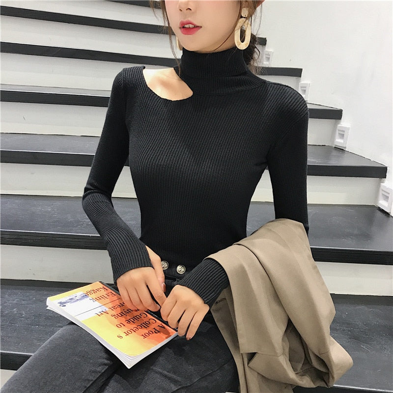 Knitted Turtleneck Splice Top