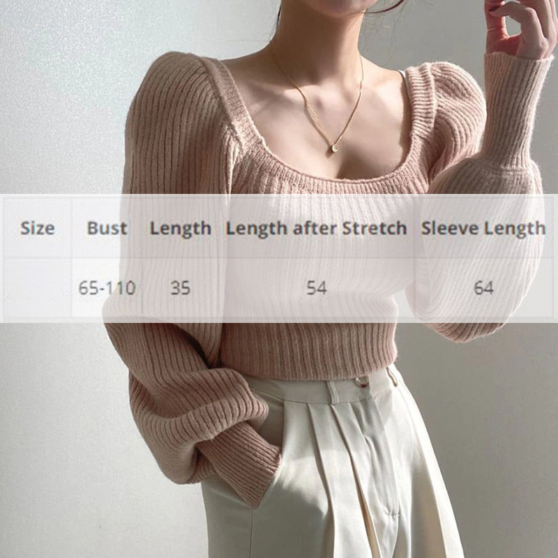 Korean Long Puff Sleeve Vintage Sweater