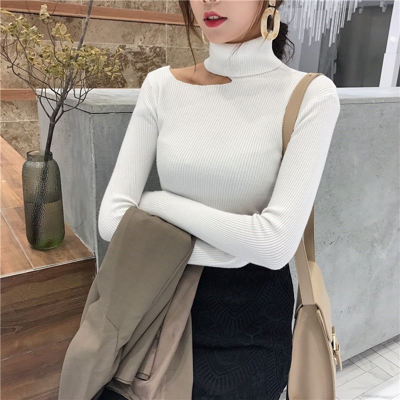 Knitted Turtleneck Splice Top
