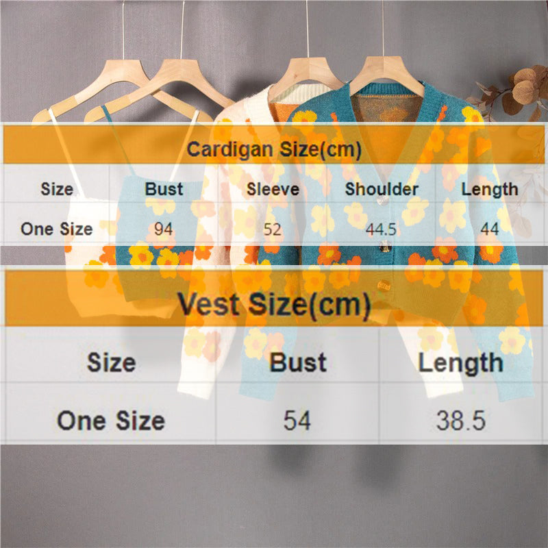 Vintage Floral Cardigan Two-Piece Set Top