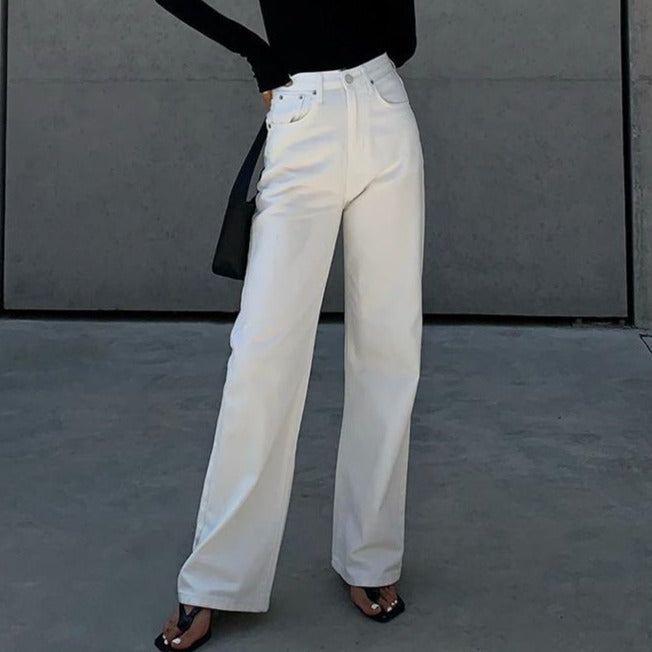 White Retro Loose Denim Pants