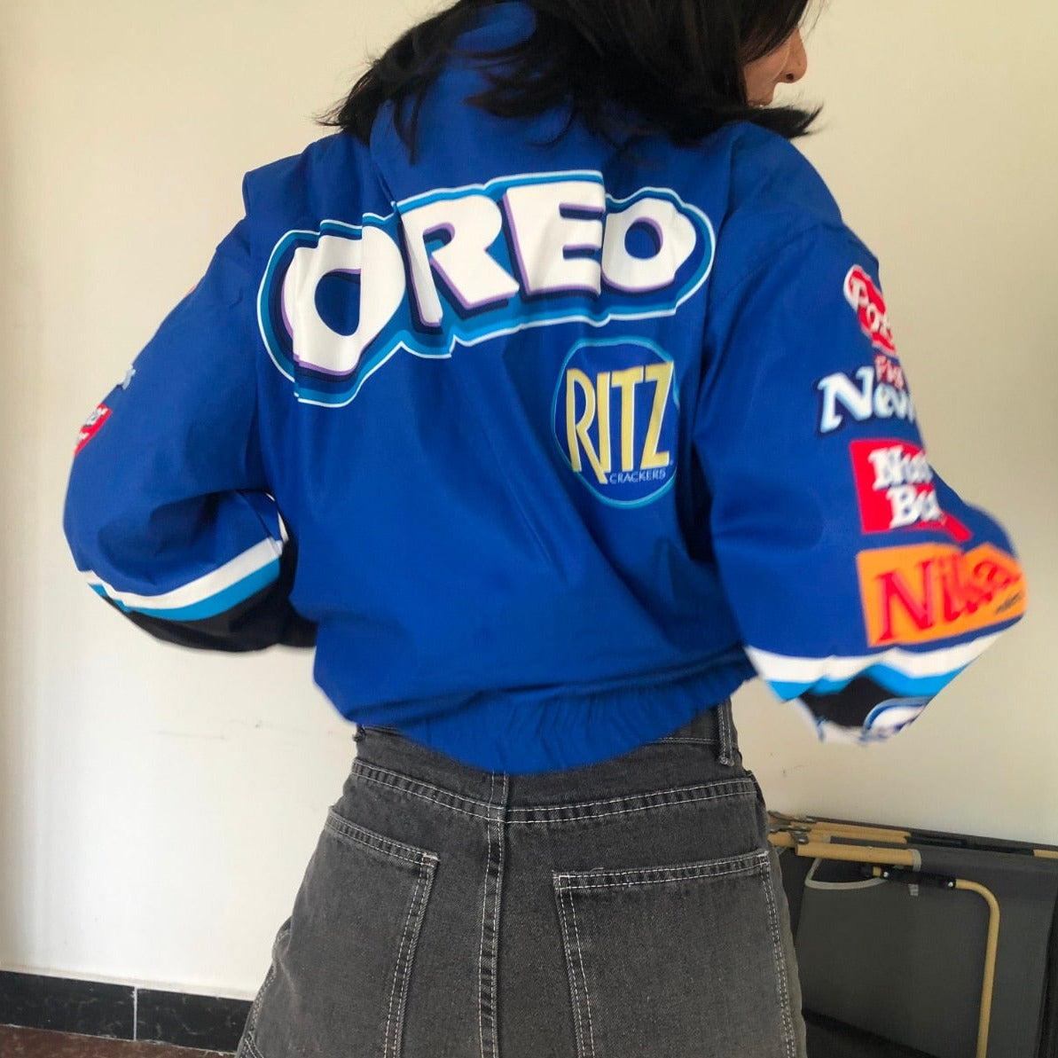 Blue Oreo Casual Baseball Jackets