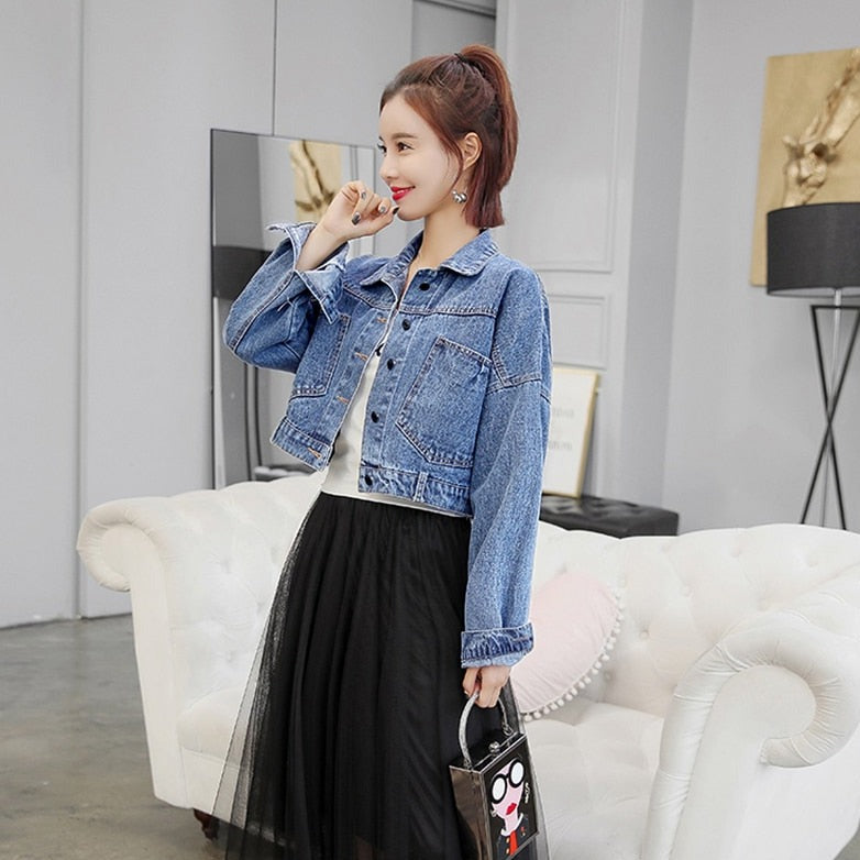 Blue Cropped Denim Jacket