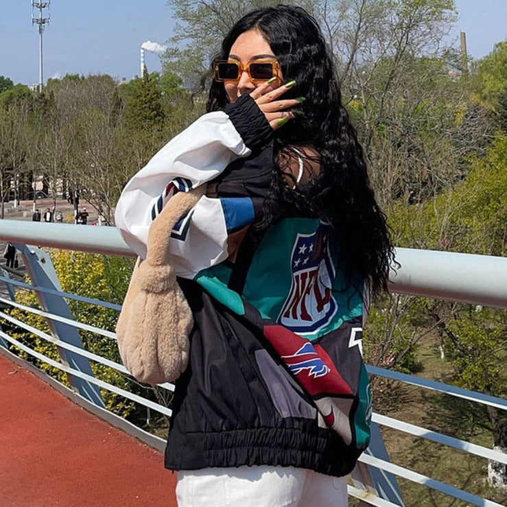 Red Vintage Print Racing Jackets