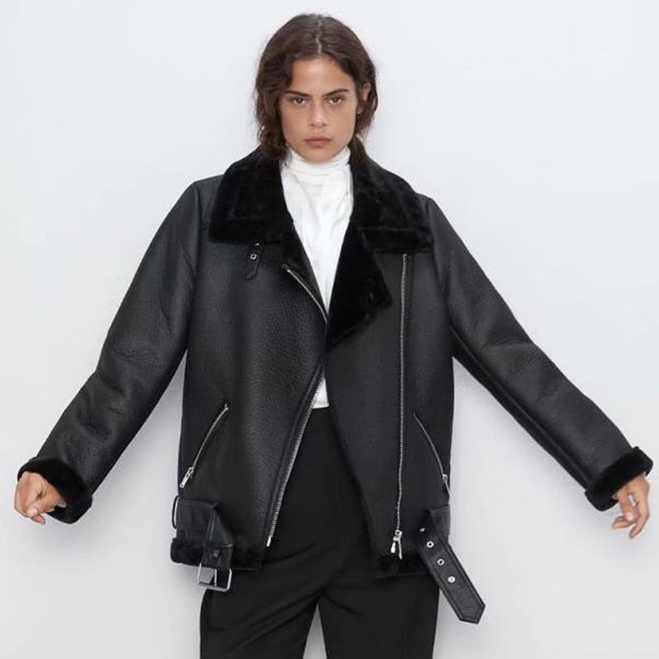 Sheepskin Fur Leather Jacket Coat