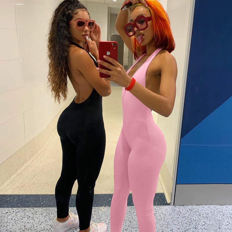 Skinny Sleeveless Halter Jumpsuits