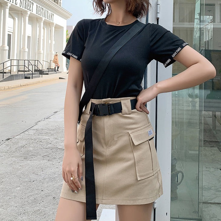 Belted Pocket Cargo Mini Skirt