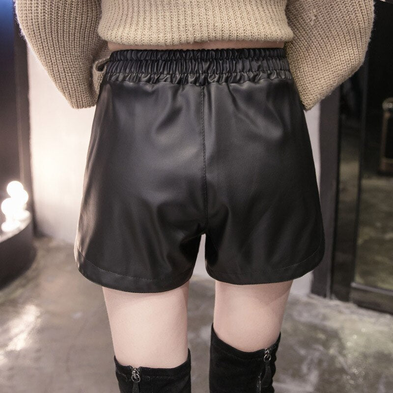 Black Split Leather Shorts
