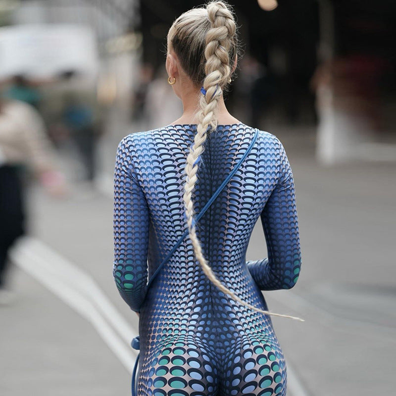 3D Blue Printed Jumpsuit
