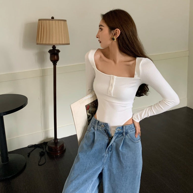 Slash Buttons Sexy Bodysuit