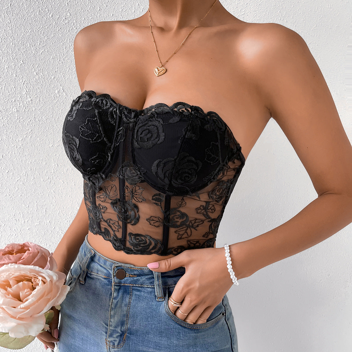 Chic Floral Lace Corset Top