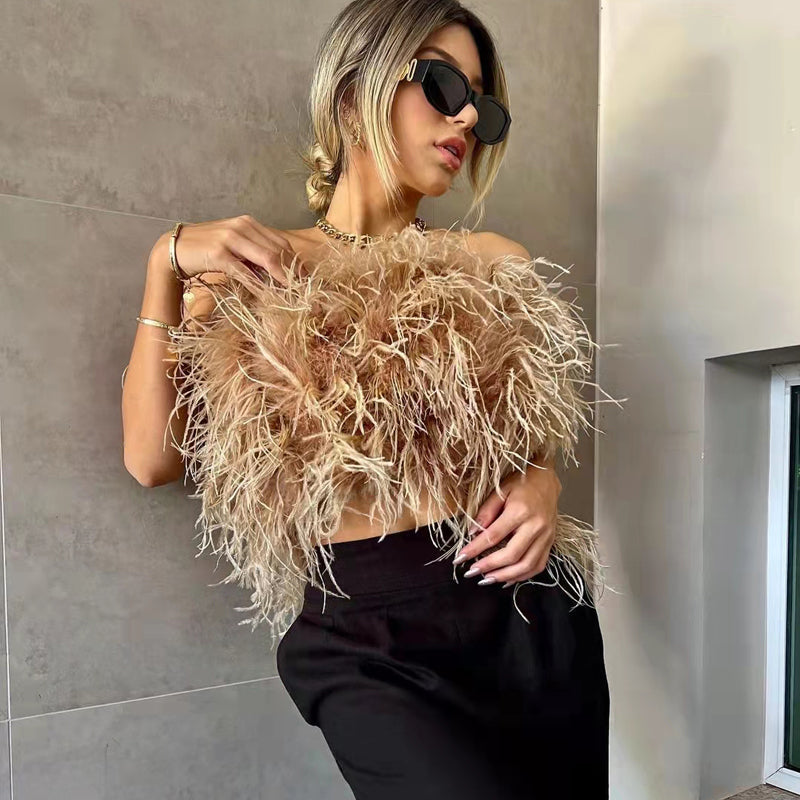 Summer Ostrich Feather Tube Top