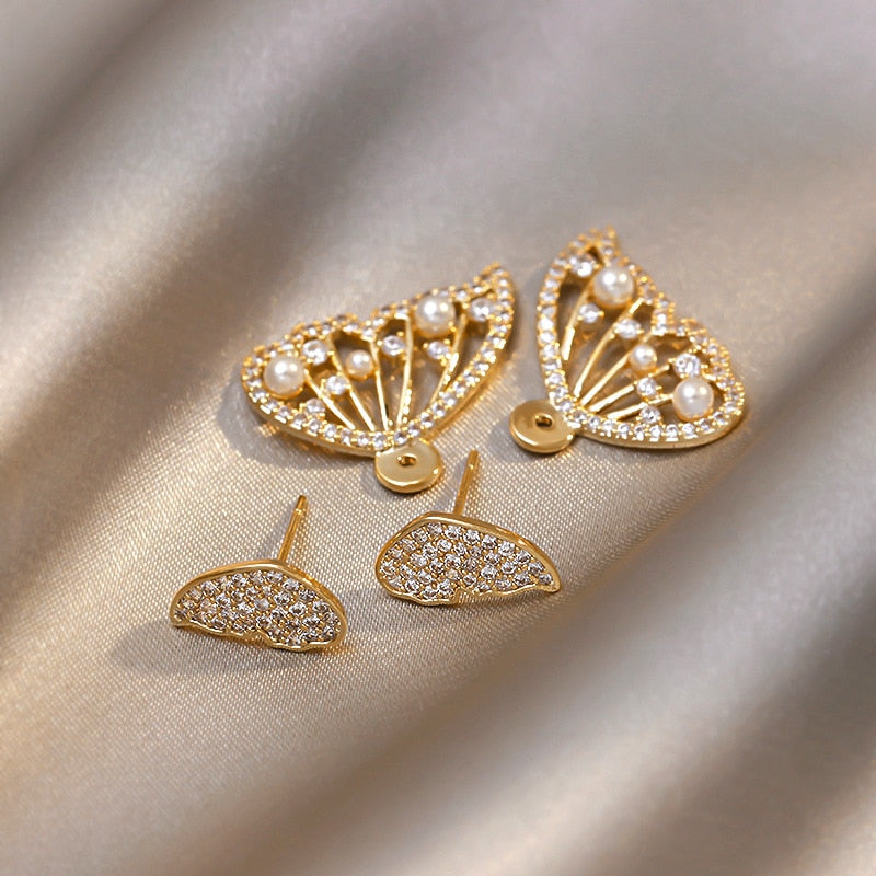 Pearl Butterfly Rhinestones Earrings