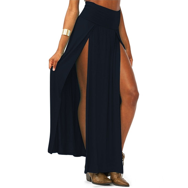 Double Long Slits Maxi Skirt