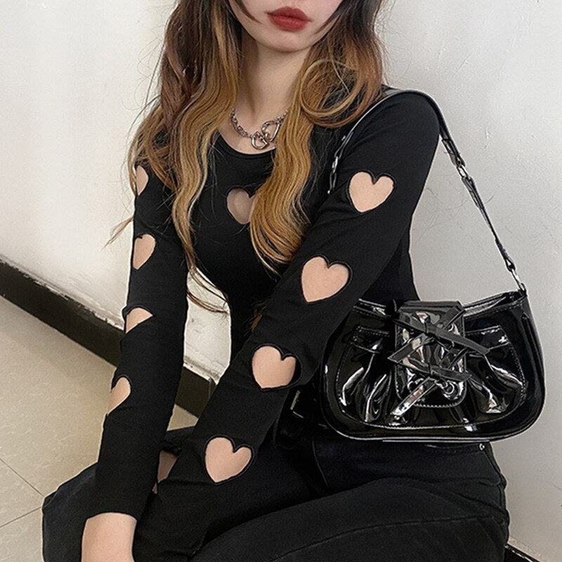 Cute Heart Cuts Crop Top