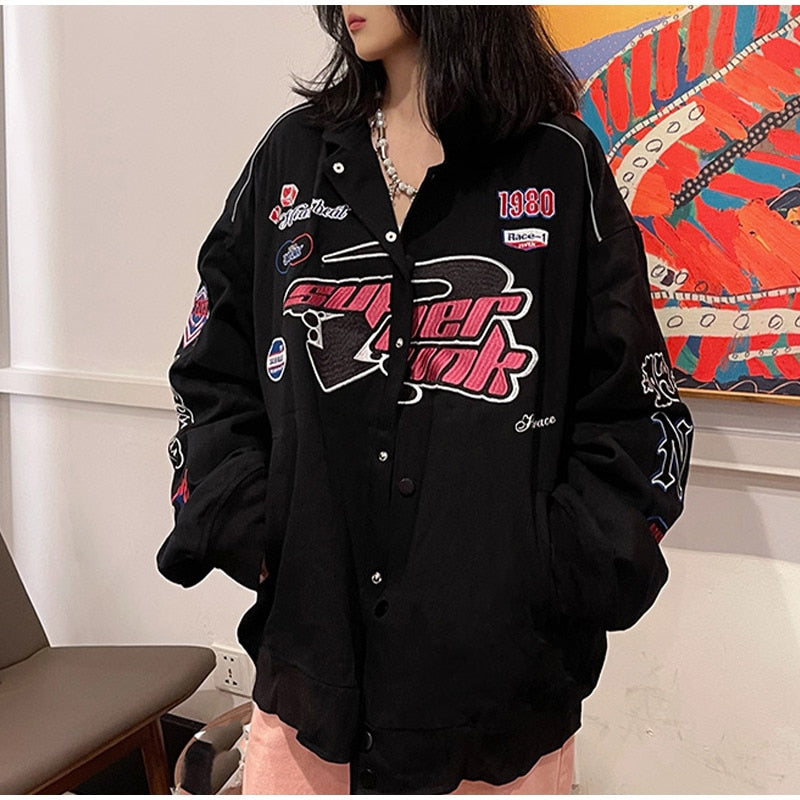 Vintage Print Block Racing Jackets