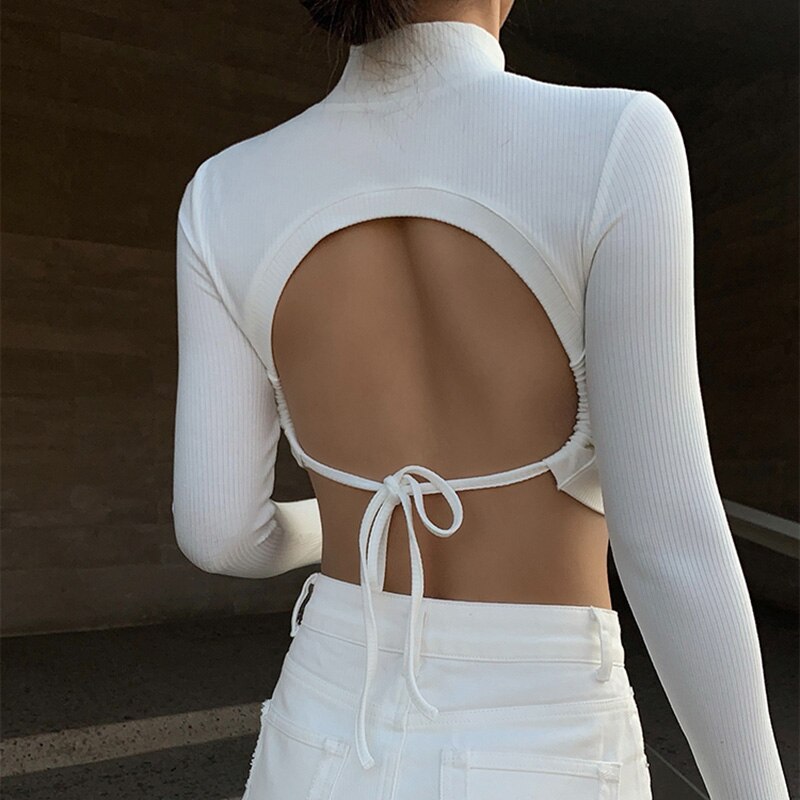 Half Turtleneck Knitted Crop Top