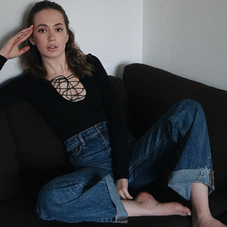 Front Lace Up Slim Bodysuits