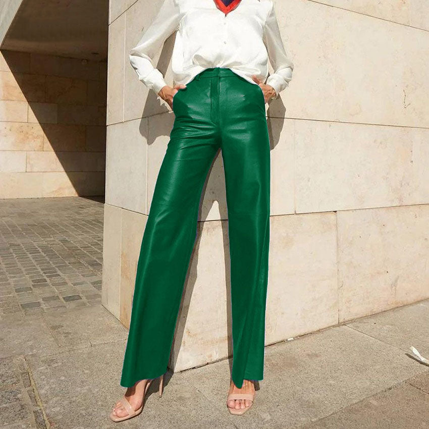 Elegant Slim Cut Leather Pants