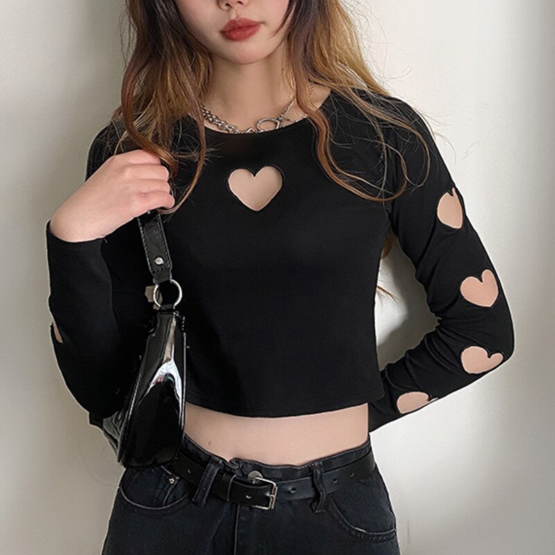 Cute Heart Cuts Crop Top
