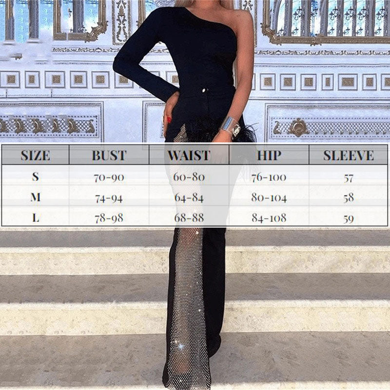 Rhinestones Mesh One Shoulder Jumpsuit