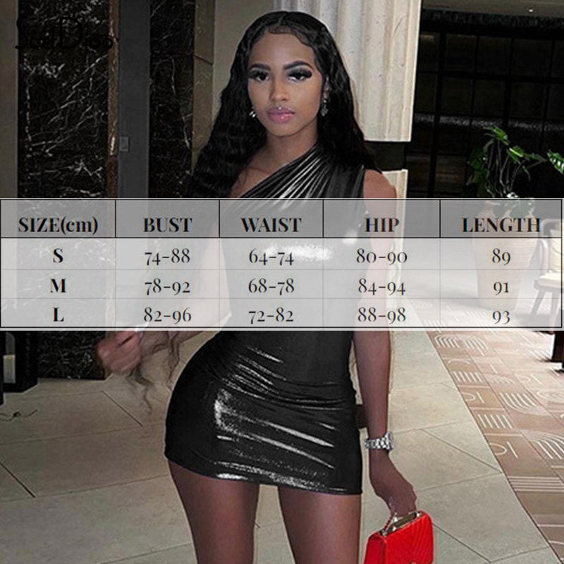 Shiny One Shoulder Mini Dress