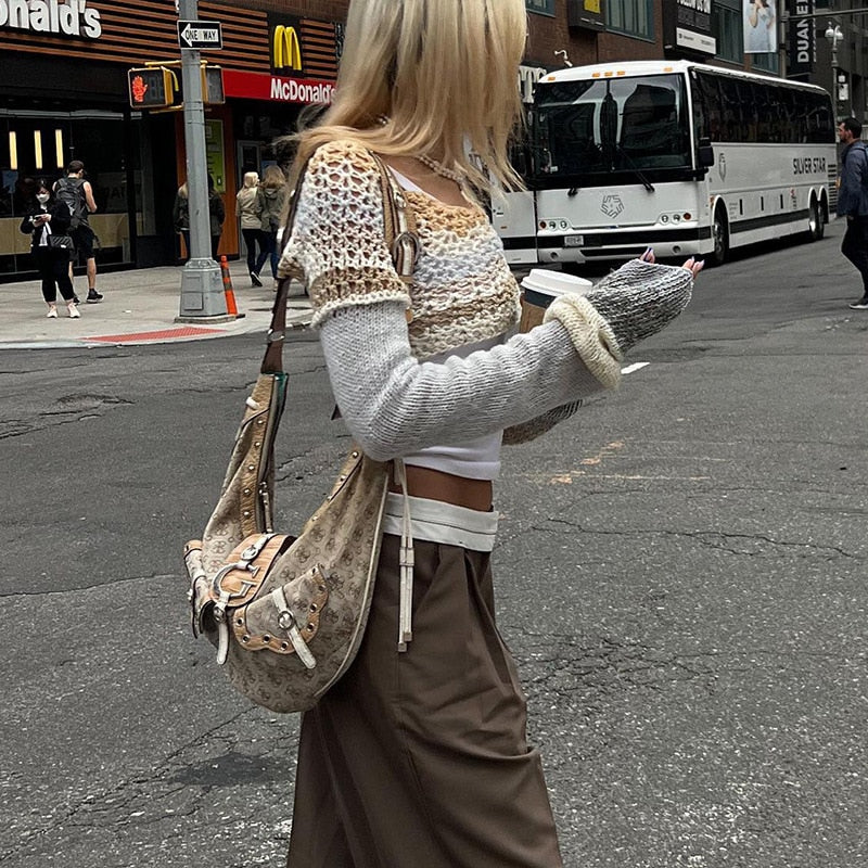 Vintage Crochet Patchwork Sleeves Top