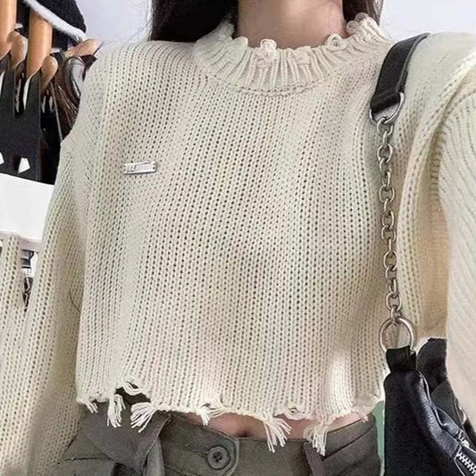 Apricot Ripped Cropped Sweater