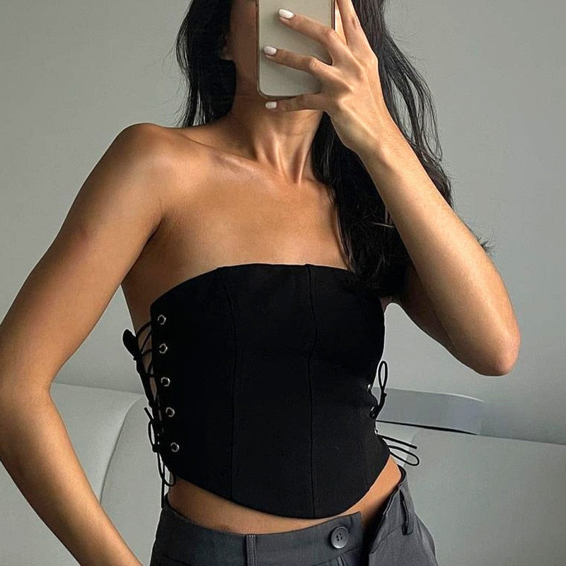 Black Strings Up Corset Top