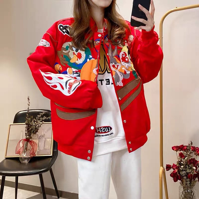 Embroidered Looney Tunes Bomber Jacket