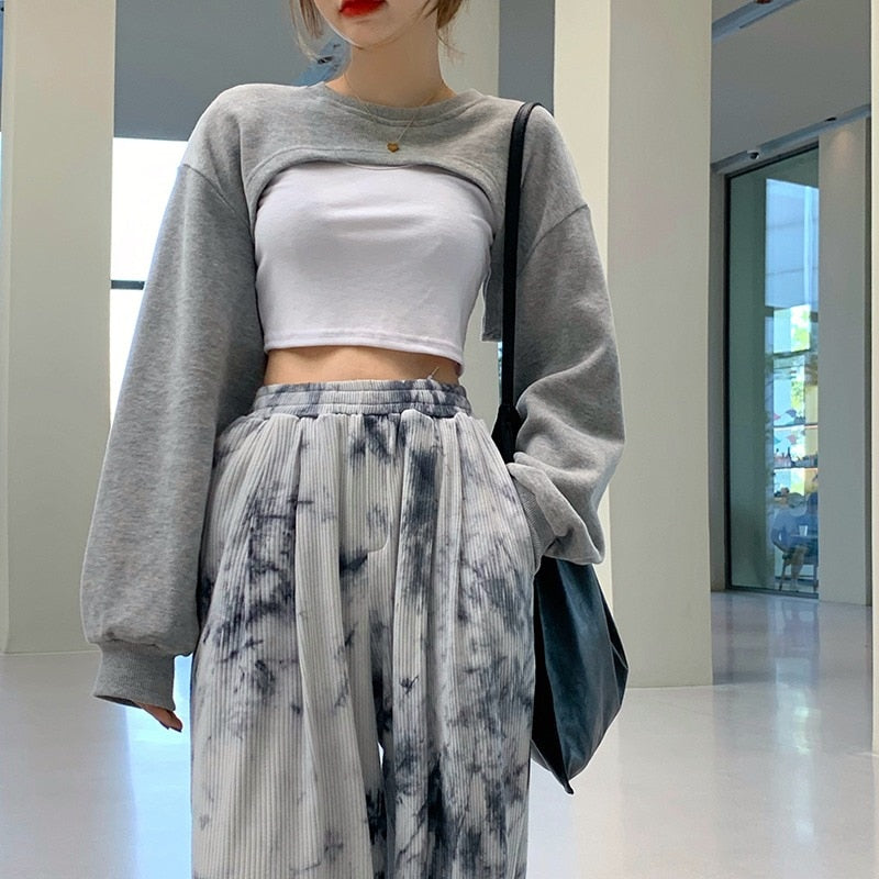 Korean Loose Cropped Sweatshirt