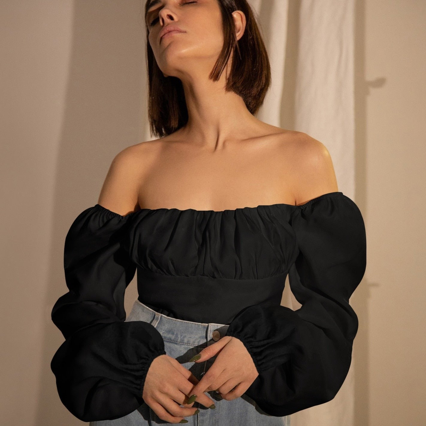 Fashion Blouse Lantern Sleeve Top