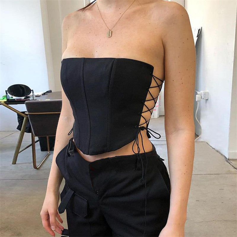 Black Strings Up Corset Top