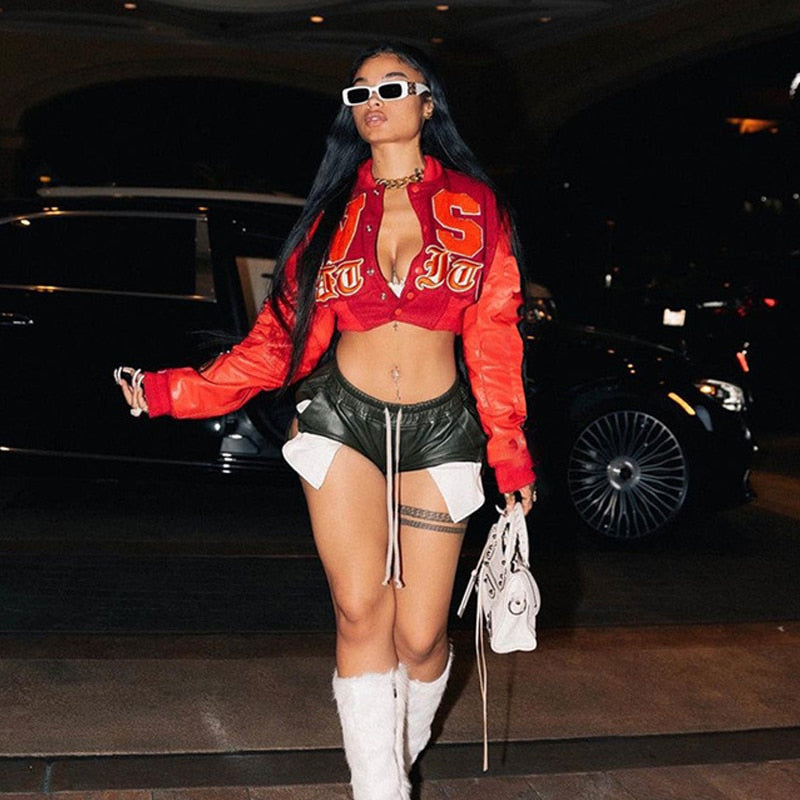 Red Cropped Racing Bomber Jackets