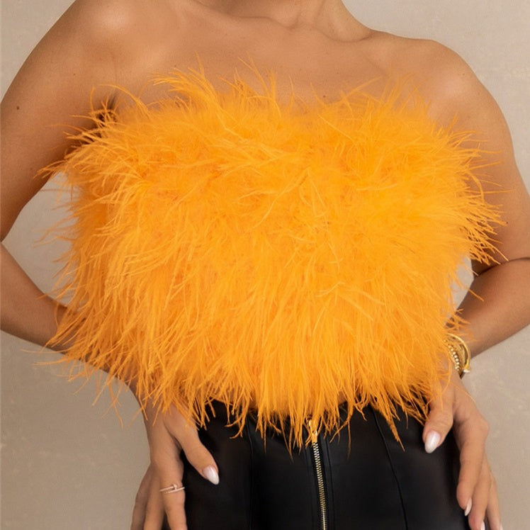 Summer Ostrich Feather Tube Top