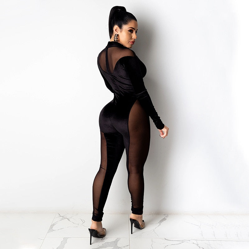 Velvet Mesh Pattern Jumpsuits