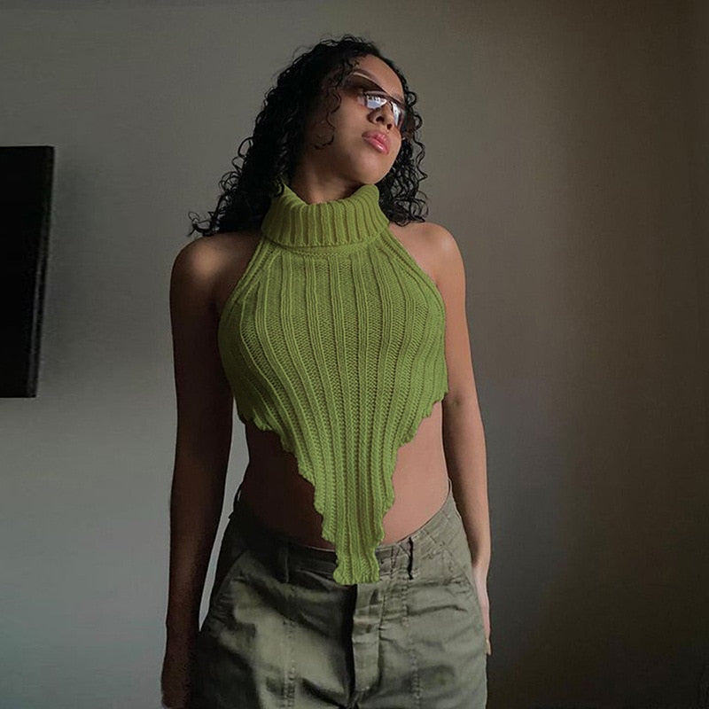 Asymmetrical Turtleneck Diamond Top