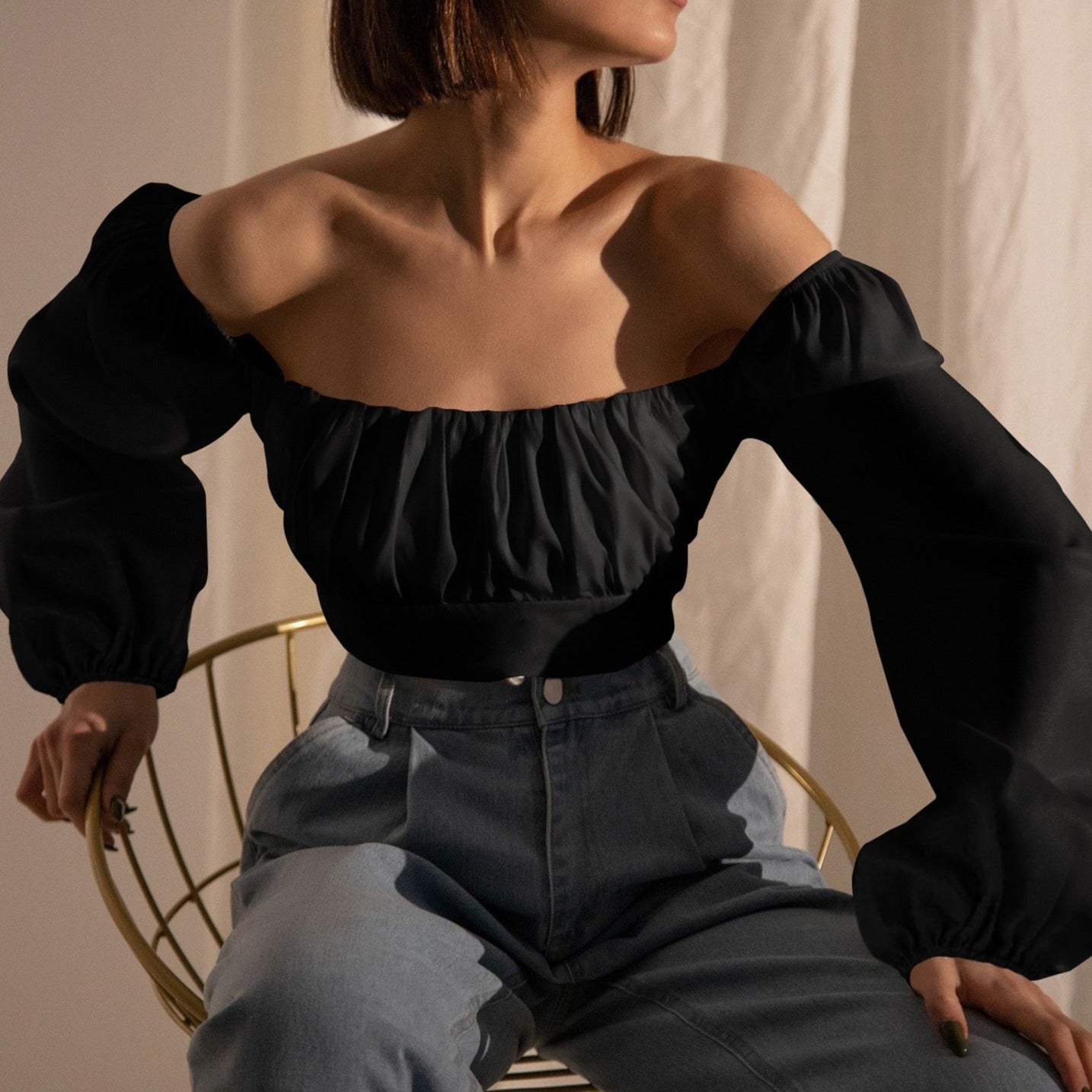 Fashion Blouse Lantern Sleeve Top