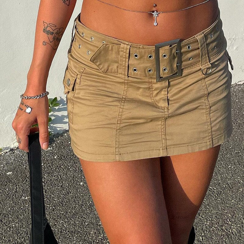Retro Belted Micro Mini Skirt
