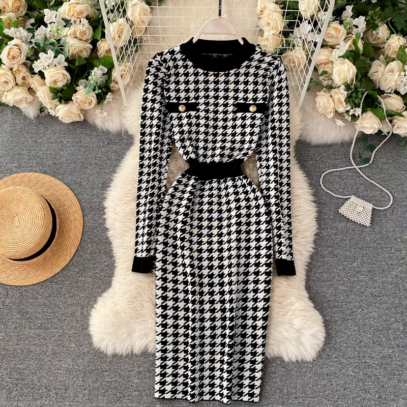 Houndstooth Elegant Midi Dress